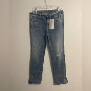 Hale Ayra straight leg with ruffle hem distressed jeans, size 31/12